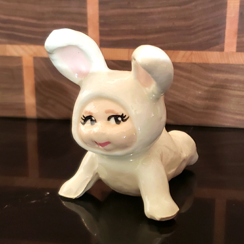 Vintage Porcelain Crawling Bunny Kid Figurine